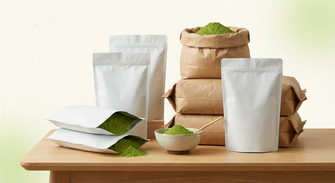 Bulk matcha supply packaging and warehouse